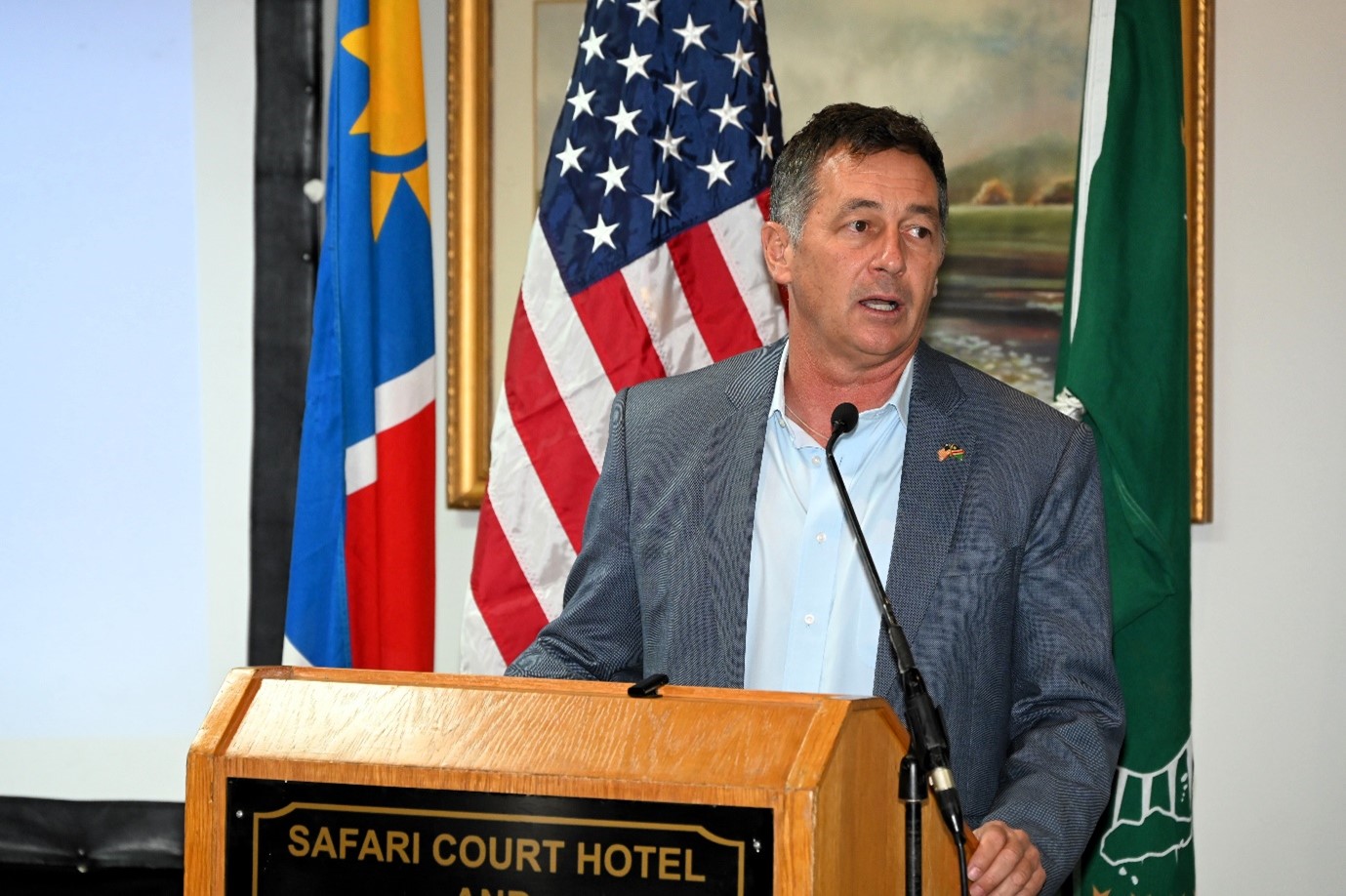 U.S. Ambassador to Namibia addressing stakeholders at SHA meeting