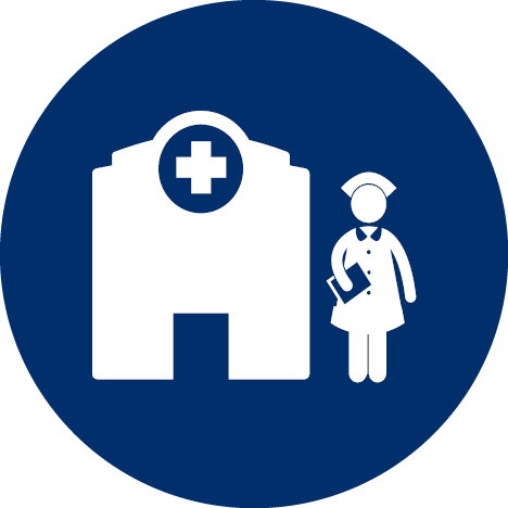 Increase Coverage of Quality Essential Services nurse next to hospital icon