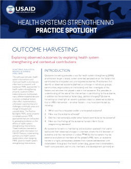 Cover of Health Systems Strengthening Practice Spotlight - Outcome Harvesting