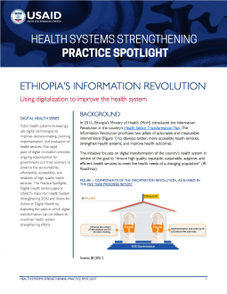 Cover of HSS Practice Spotlight - Ethiopia’s Information Revolution. Words and Graphics appear in a typical report format.