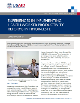 Experiences in Implementing Health Worker Productivity Reforms in Timor-Leste
