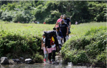 Photo of migrants crossing a waterway